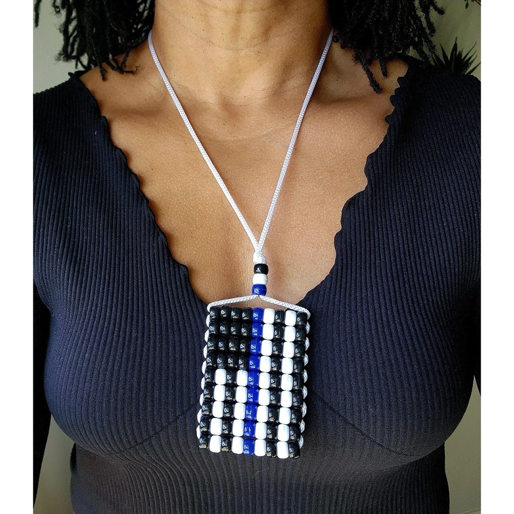 Thin Blue Line Flag Car Mirror Danglers . Mini Beaded US‎ Police Flag.